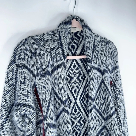 Sleeping On Snow Cardigan Open Front Waterfall Gray Blue Red Long Wool Blend - Picture 3 of 14